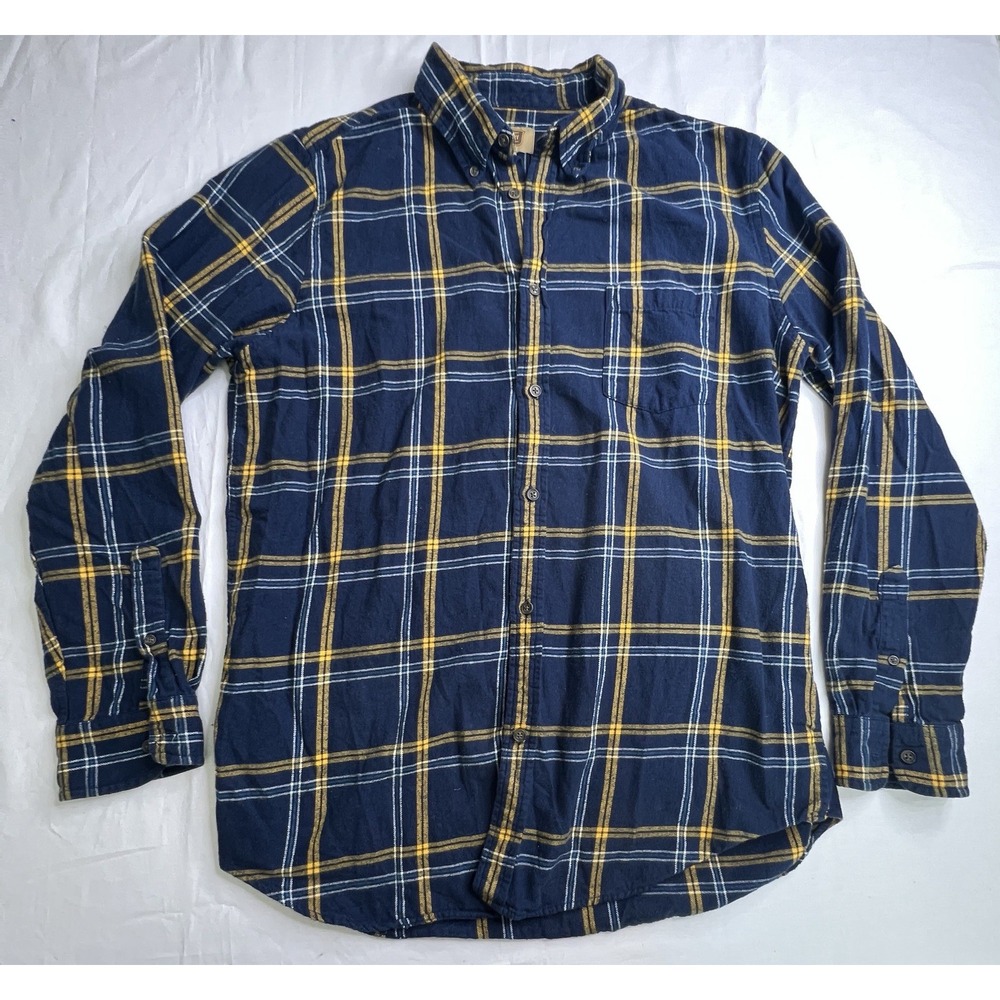 Foundry Flannel Shirt Mens LT Blue Yellow Plaid‎ Long Sleeves Collared Cotton